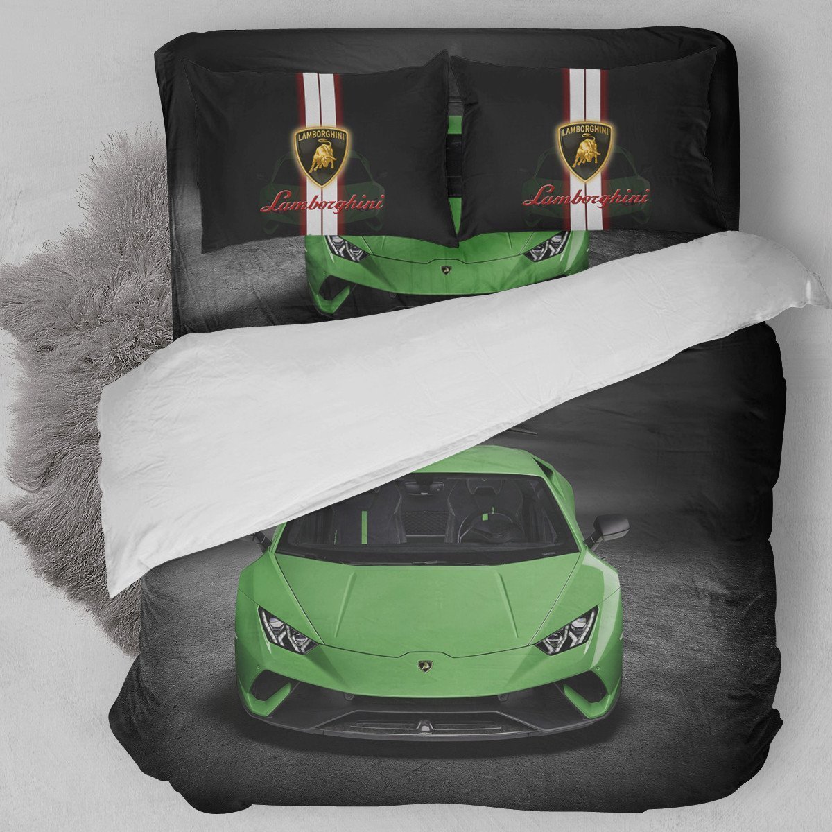 Lamborghini Green Aventador Sv Duvet Cover Bedding Set