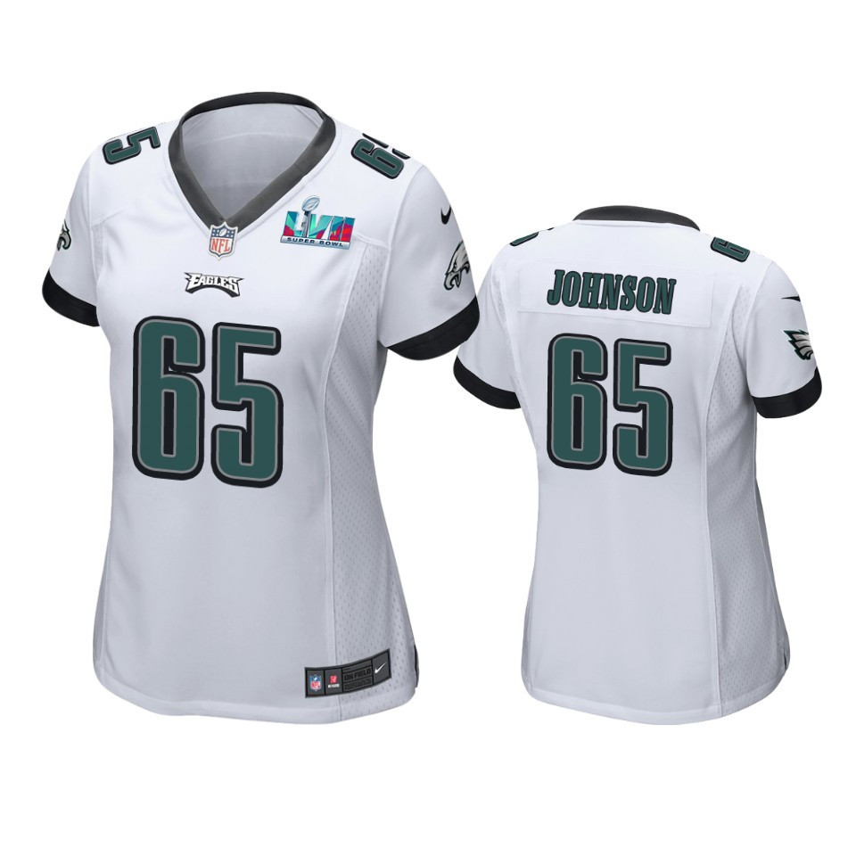 Lane Johnson 65 Philadelphia Eagles Super Bowl LVII White Game Stitched Jersey – Women