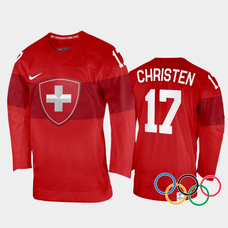 Lara Christen Switzerland Women's Red Home Jersey 2022 Winter Olympics