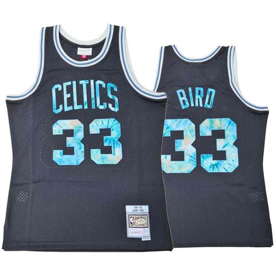 Larry Bird 33 Boston Celtics Tie-Dye Logo Black Jersey Mitchell Ness