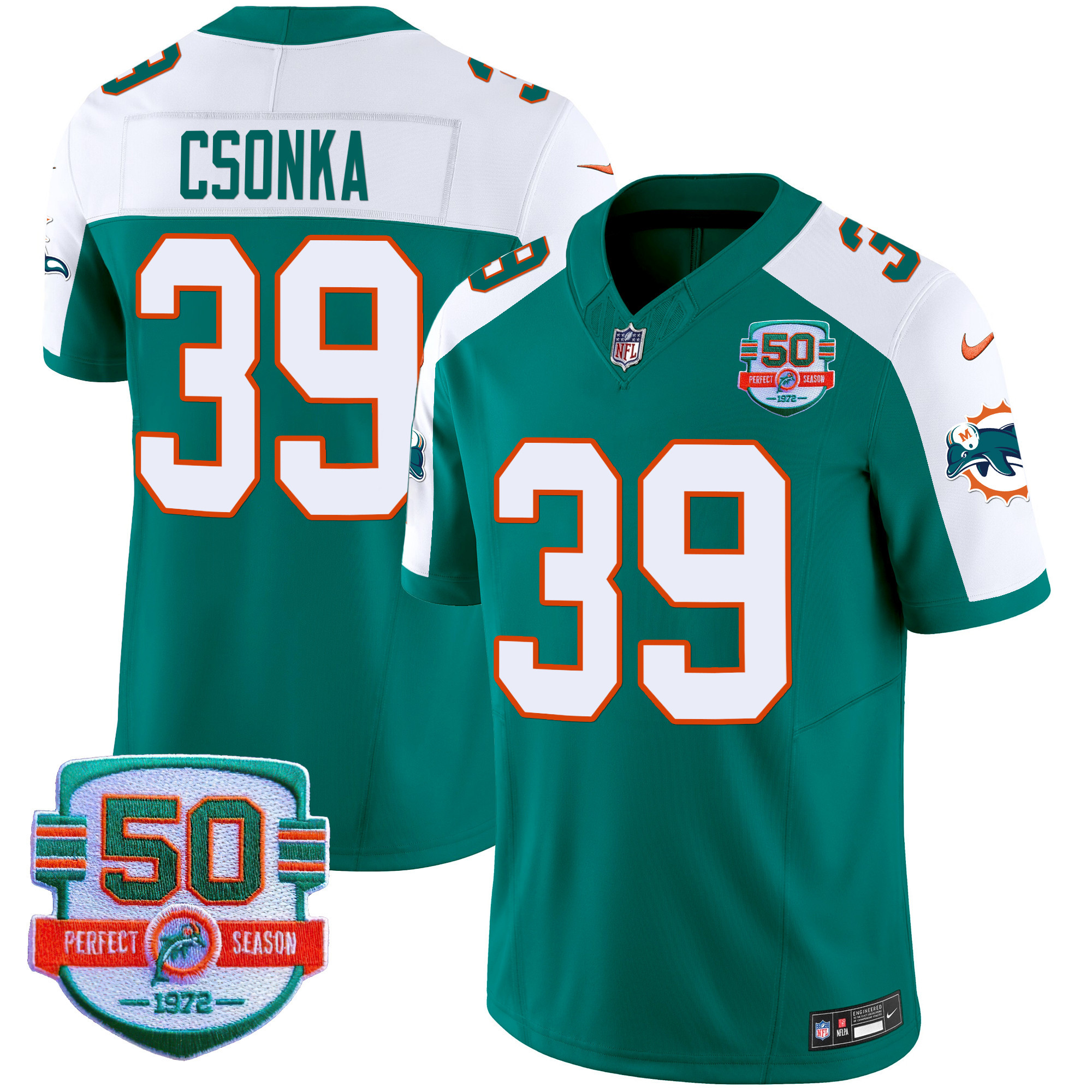Larry Csonka Men's Miami Dolphins Throwback Vapor Aqua Alternate Jersey - All Stitched 
