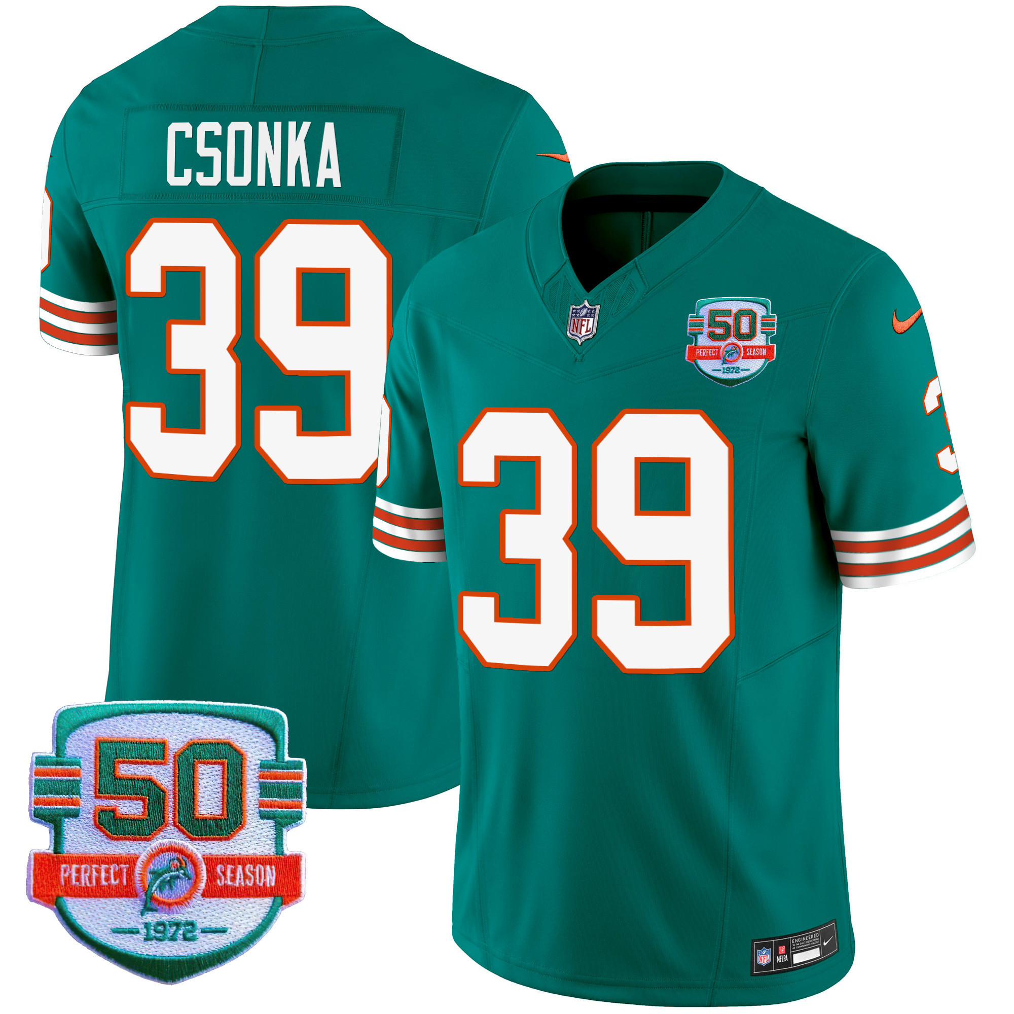 Larry Csonka Men's Miami Dolphins Throwback Vapor Aqua Jersey - All Stitched 