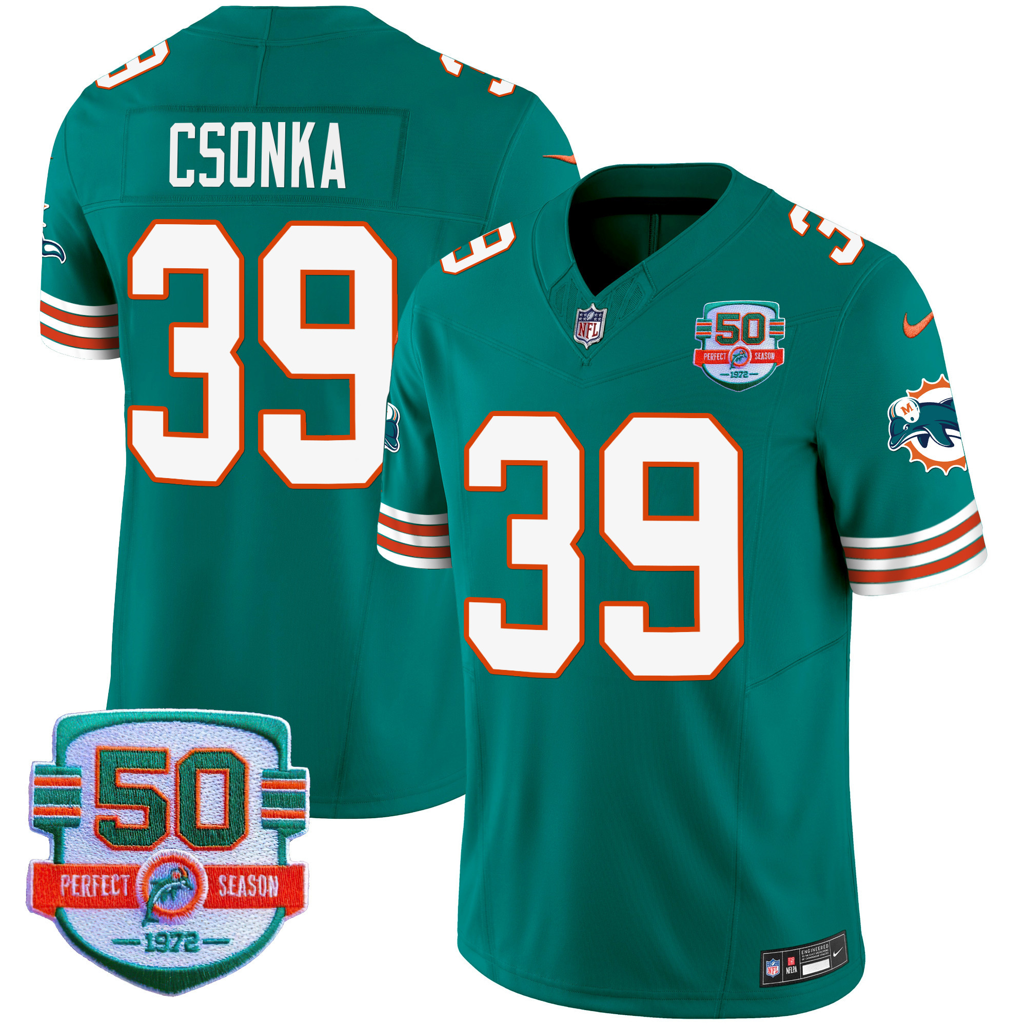 Larry Csonka Men's Miami Dolphins Throwback Vapor Aqua Jersey - All Stitched 