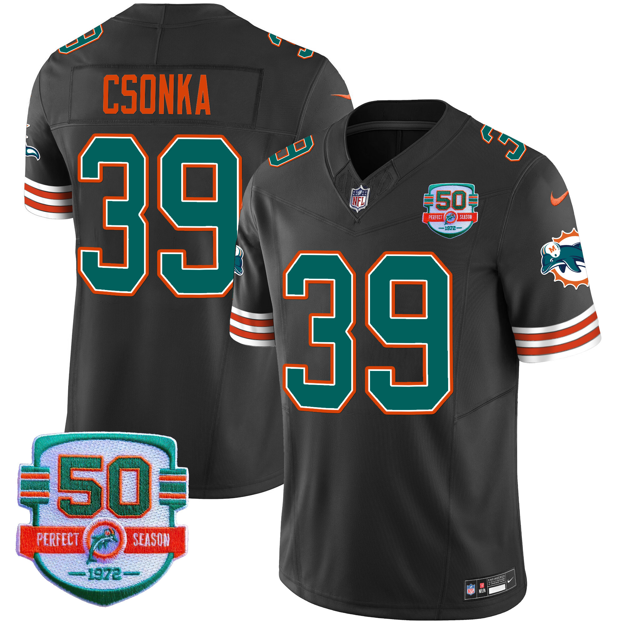 Larry Csonka Men's Miami Dolphins Throwback Vapor Black Jersey - All Stitched 
