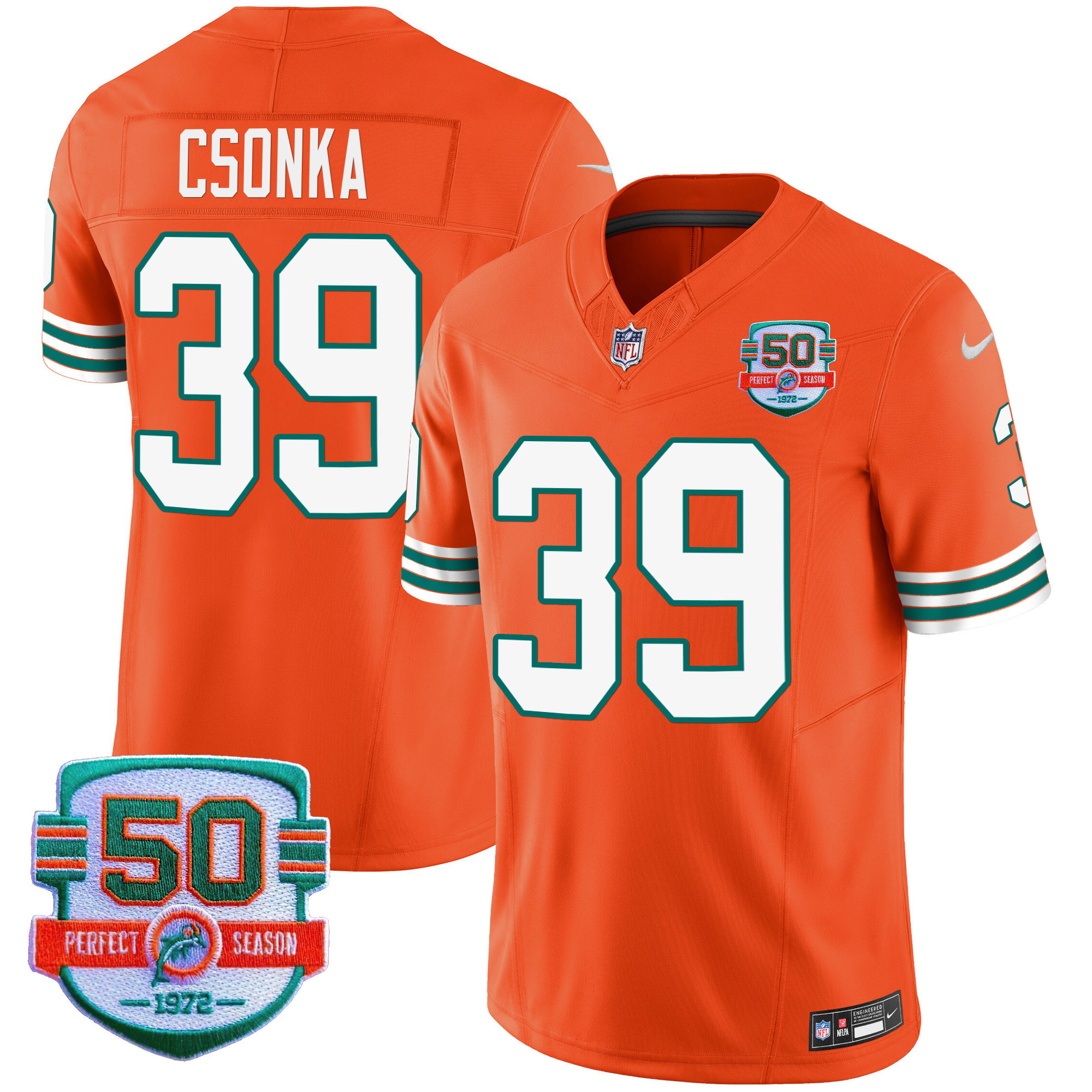 Larry Csonka Men's Miami Dolphins Throwback Vapor Orange Jersey - All Stitched 