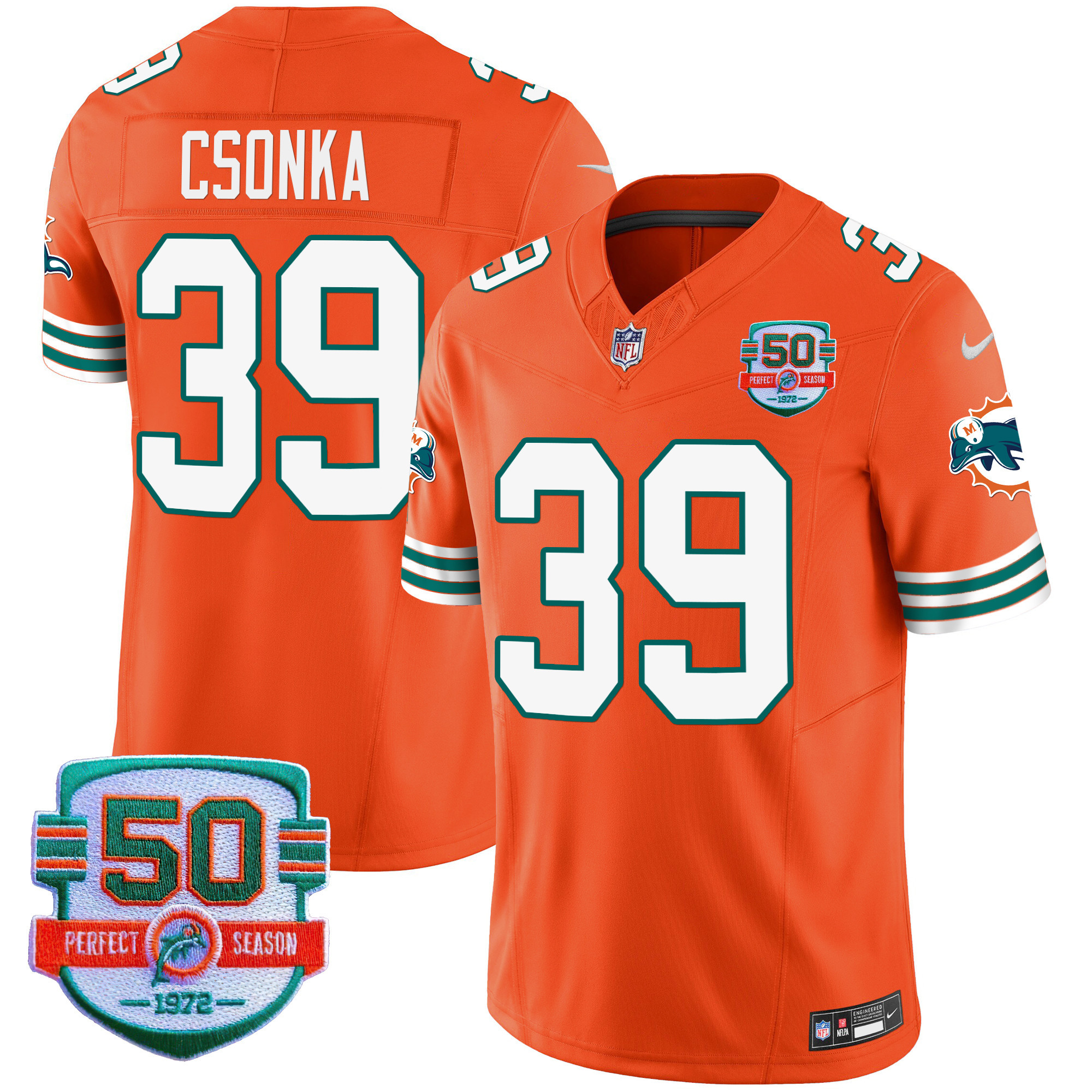 Larry Csonka Men's Miami Dolphins Throwback Vapor Orange Jersey - All Stitched 