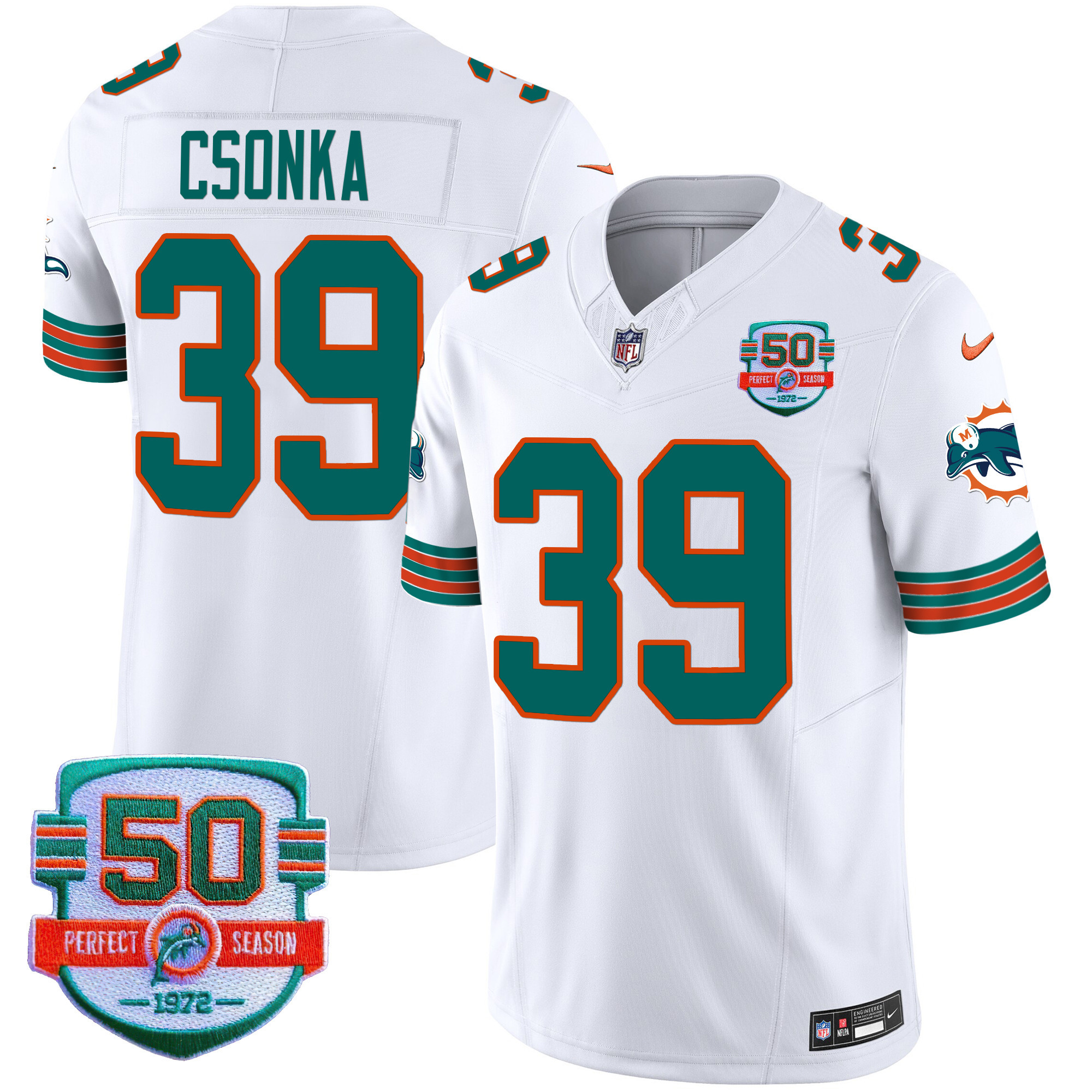 Larry Csonka Men's Miami Dolphins Throwback Vapor White Jersey - All Stitched 