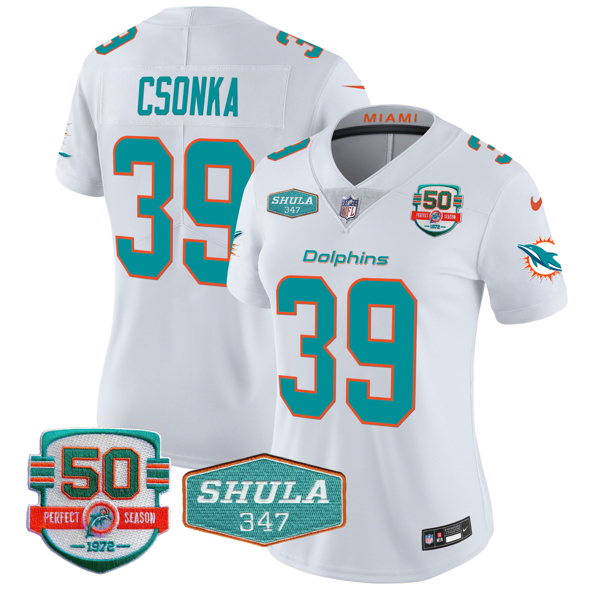 Larry Csonka Women's Miami Dolphins Shula 347 Patch Vapor White Jersey - All Stitched 