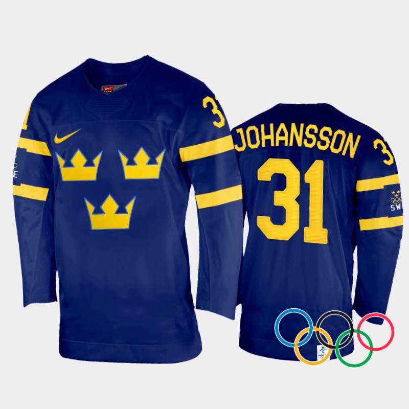 Lars Johansson Sweden Navy Away Jersey 2022 Winter Olympics