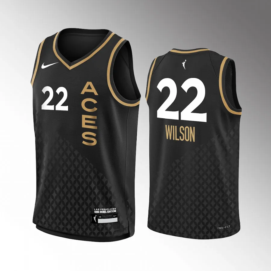 Las Vegas Aces A'ja Wilson 2022 Rebel Edition #22 Jersey WNBA Victory Player Youth Black