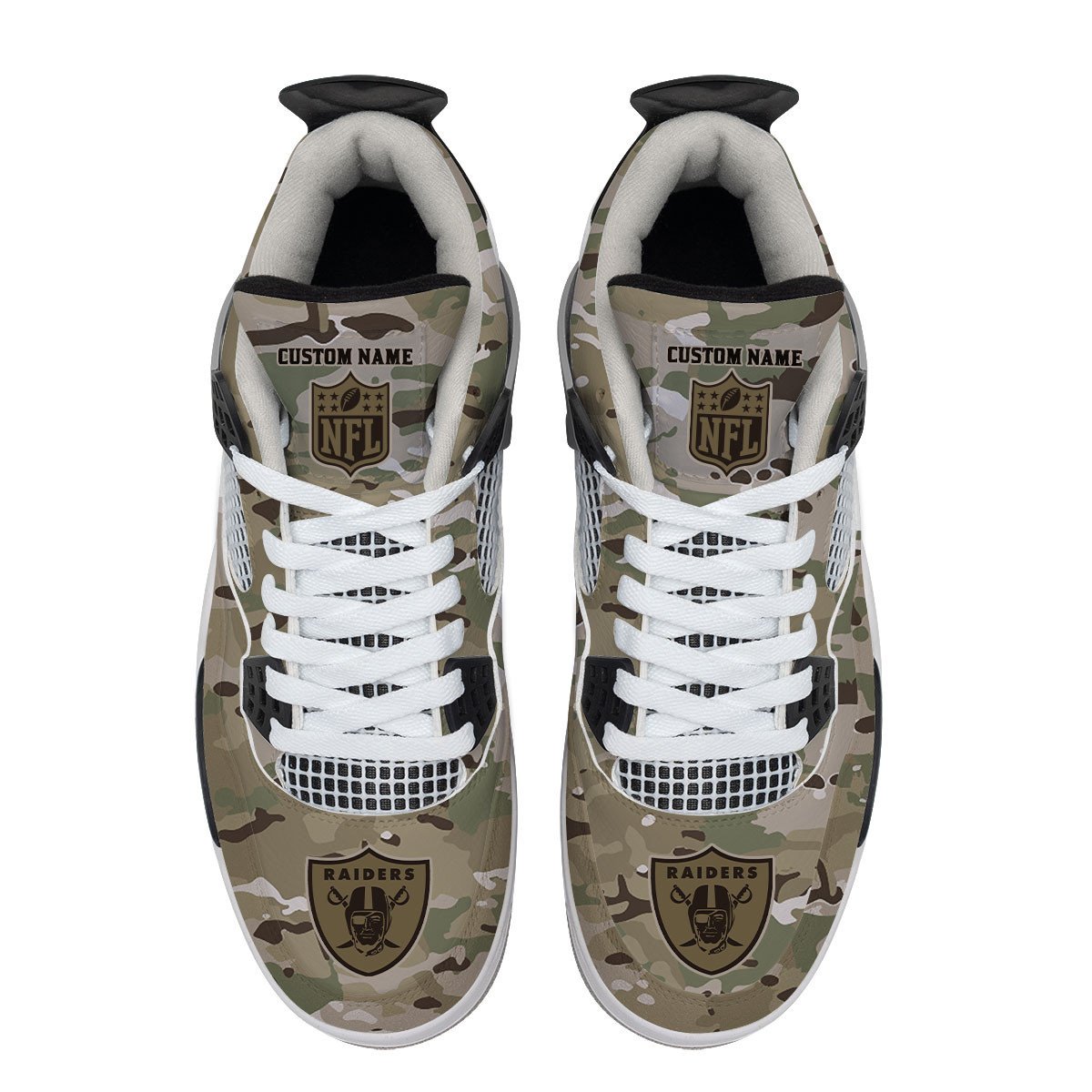 Las Vegas Raiders Camo Personalized Air Jordan 4 Sneaker