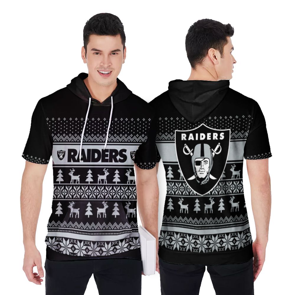 Las Vegas Raiders Christmas Pattern 3D Printed Gift For Las Vegas Raiders Fan Short Sleeve Hoodie