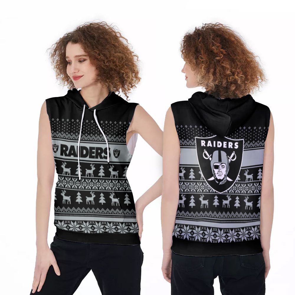 Las Vegas Raiders Christmas Pattern 3D Printed Gift For Las Vegas Raiders Fan Sleeveless Hoodie