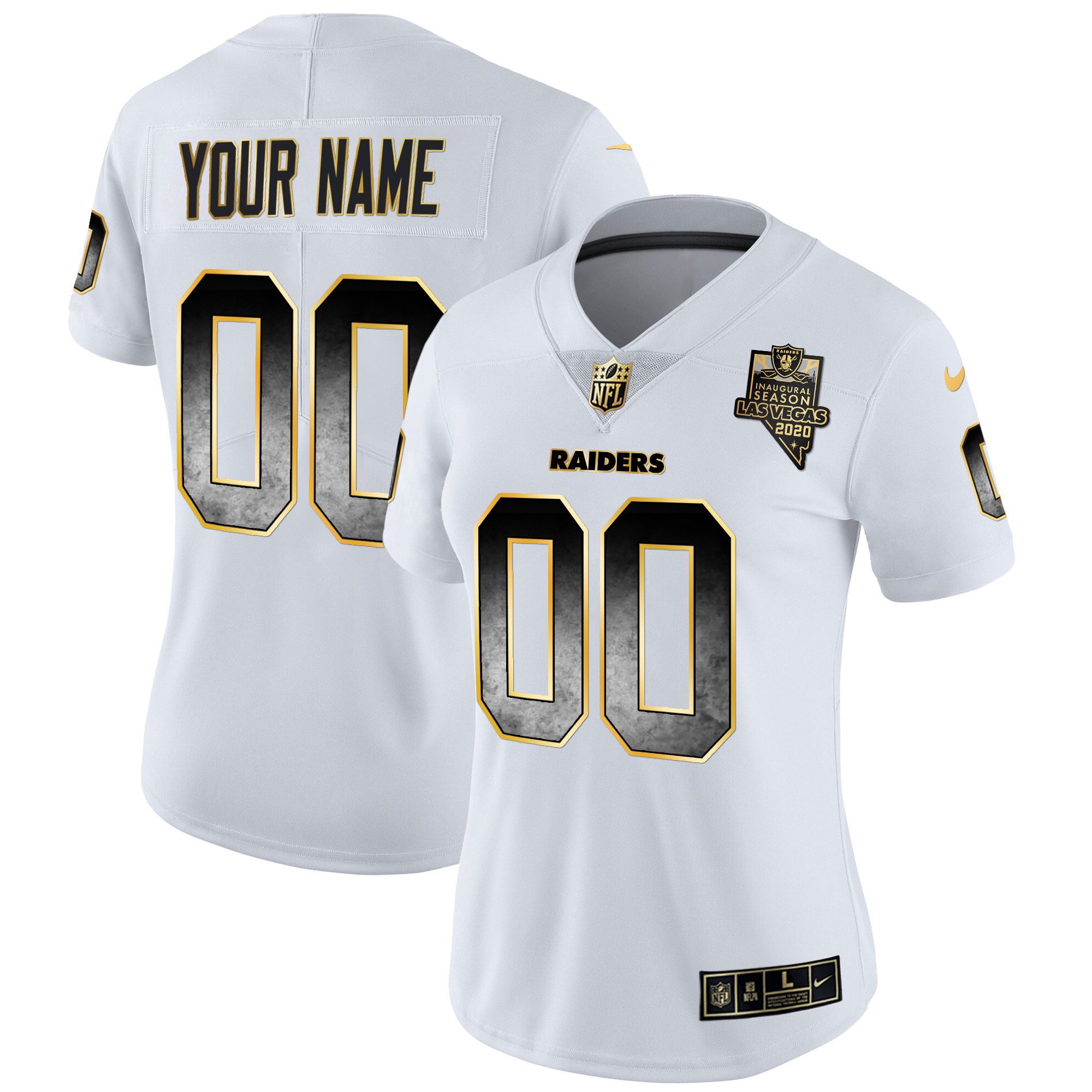 Las Vegas Raiders Gold Arch Smoke Vapor Custom White Gold Jersey - All Stitched 