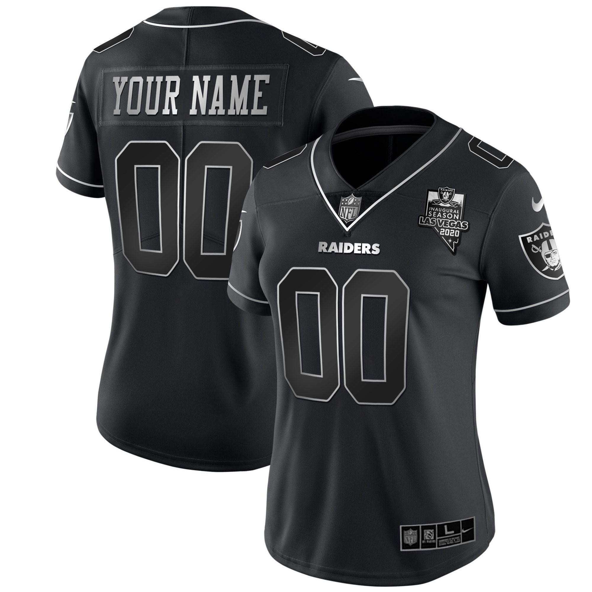 Las Vegas Raiders Inaugural Season Patch Gold & Split Custom Name and Number Black Silver Jersey - All Stitched 