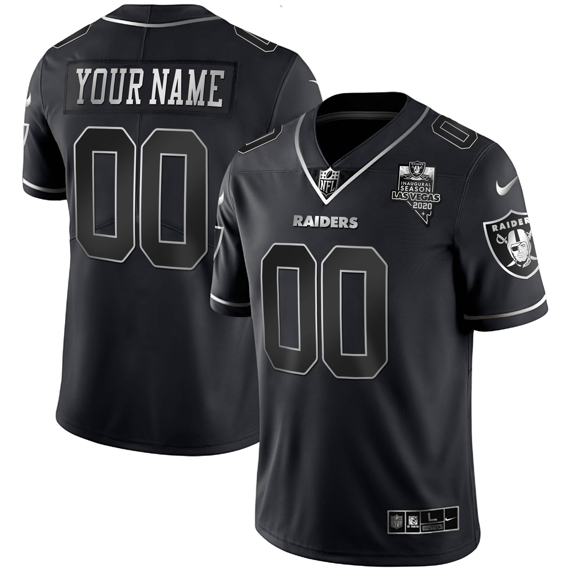 Las Vegas Raiders Inaugural Season Patch Gold & Split Custom Name and Number Black Silver Jersey - All Stitched 