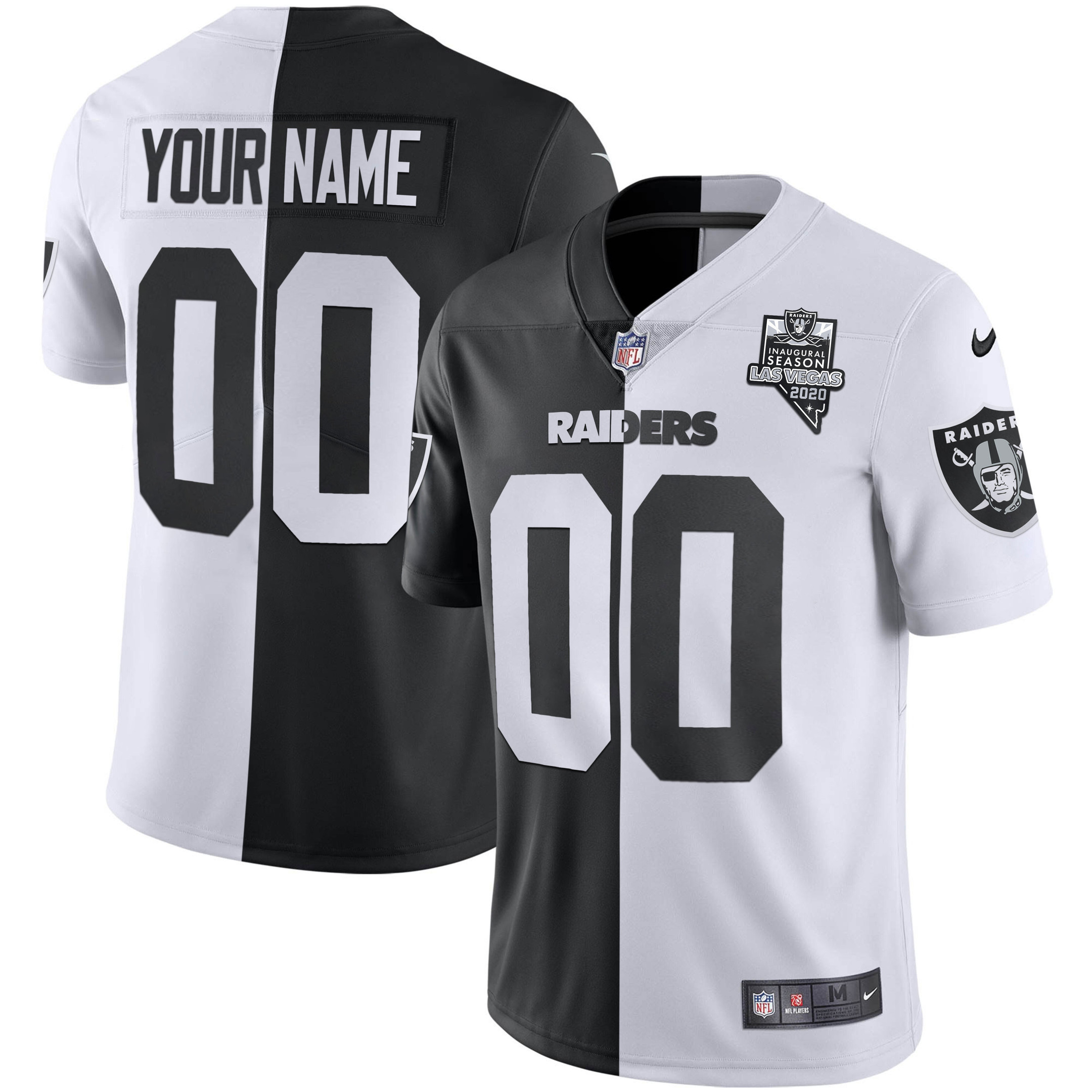 Las Vegas Raiders Inaugural Season Patch Gold & Split Custom Name and Number Split Jersey - All Stitched 
