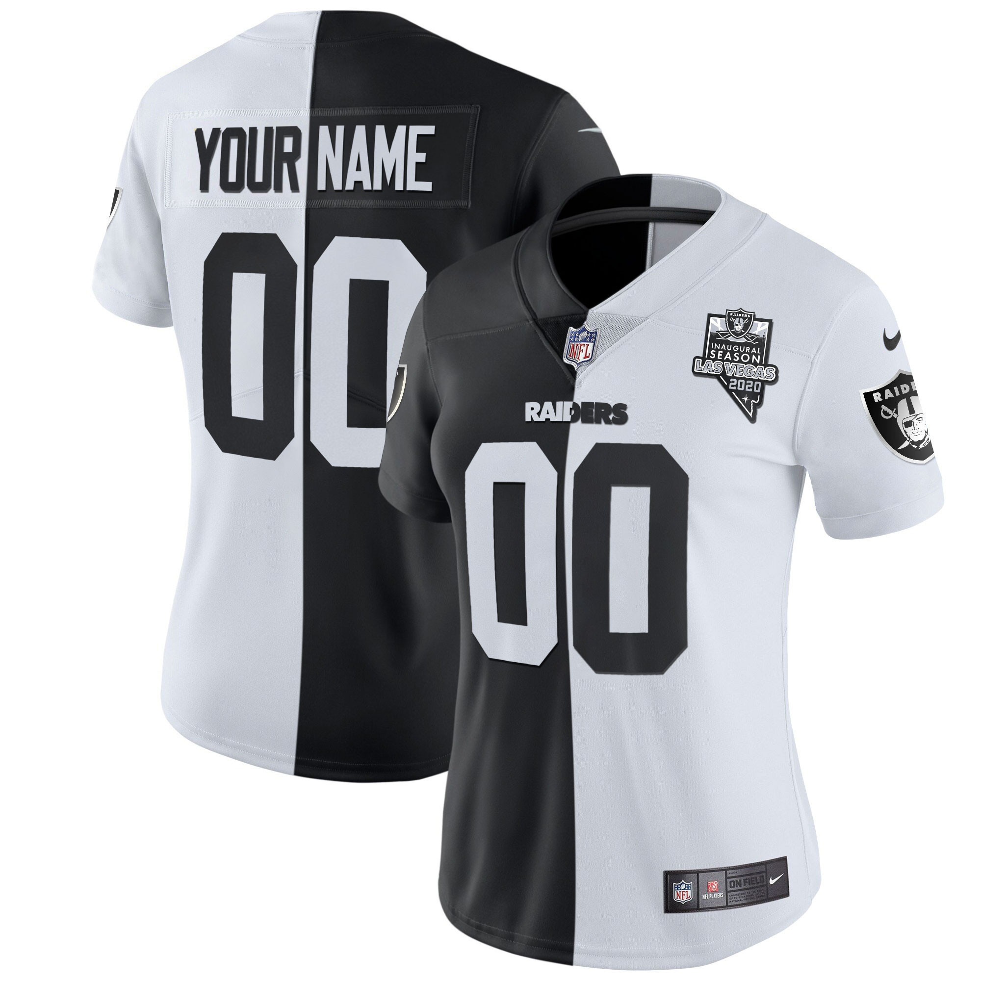 Las Vegas Raiders Inaugural Season Patch Gold & Split Custom Name and Number Split Jersey - All Stitched 