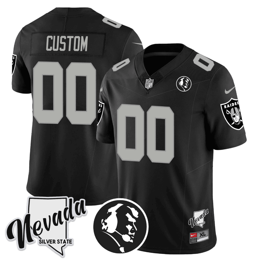 Las Vegas Raiders John Madden Honoring & Nevada Silver State Patch Vapor Custom Black Jersey - All Stitched 