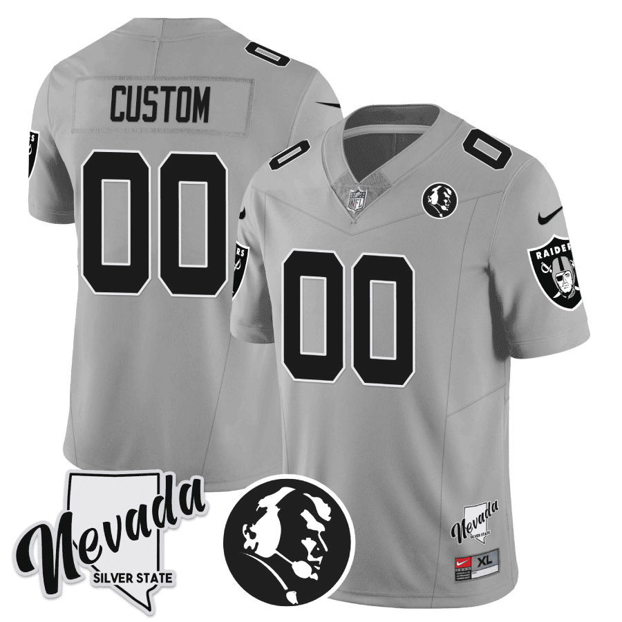 Las Vegas Raiders John Madden Honoring & Nevada Silver State Patch Vapor Custom Silver Jersey - All Stitched 