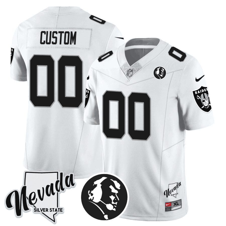 Las Vegas Raiders John Madden Honoring & Nevada Silver State Patch Vapor Custom White Jersey - All Stitched 