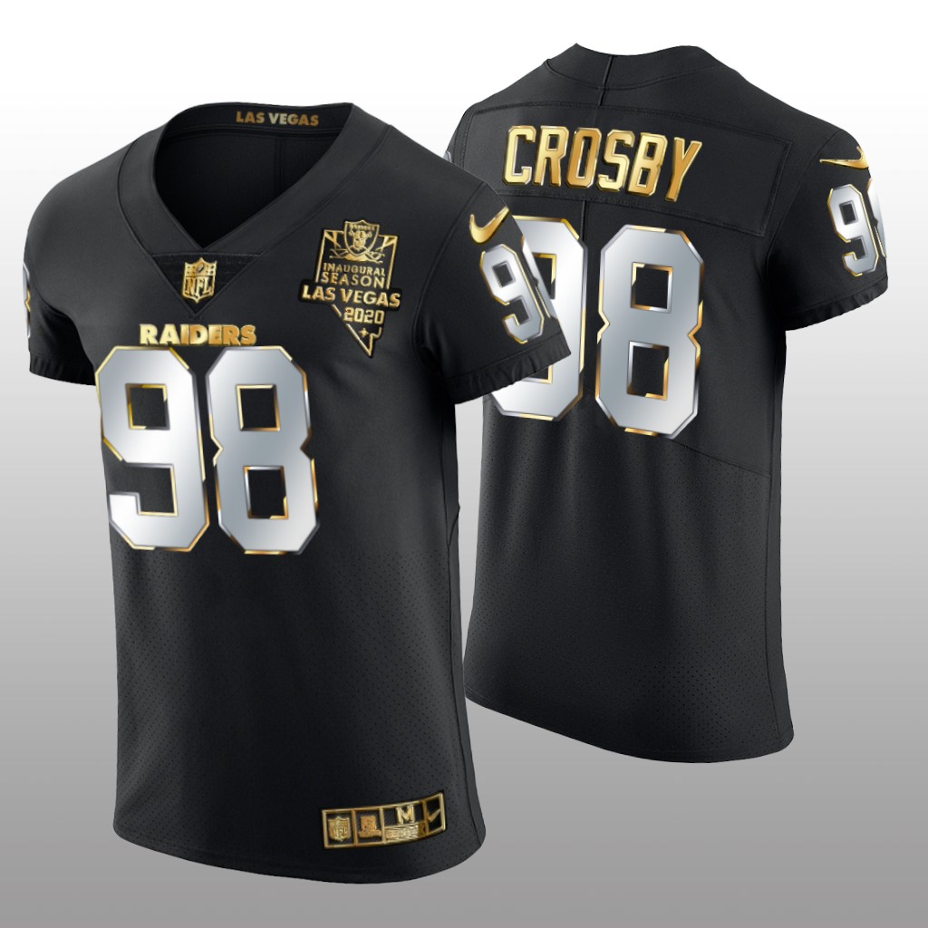 Las Vegas Raiders Maxx Crosby Black Inaugural Season Elite Jersey Golden Edition Men's