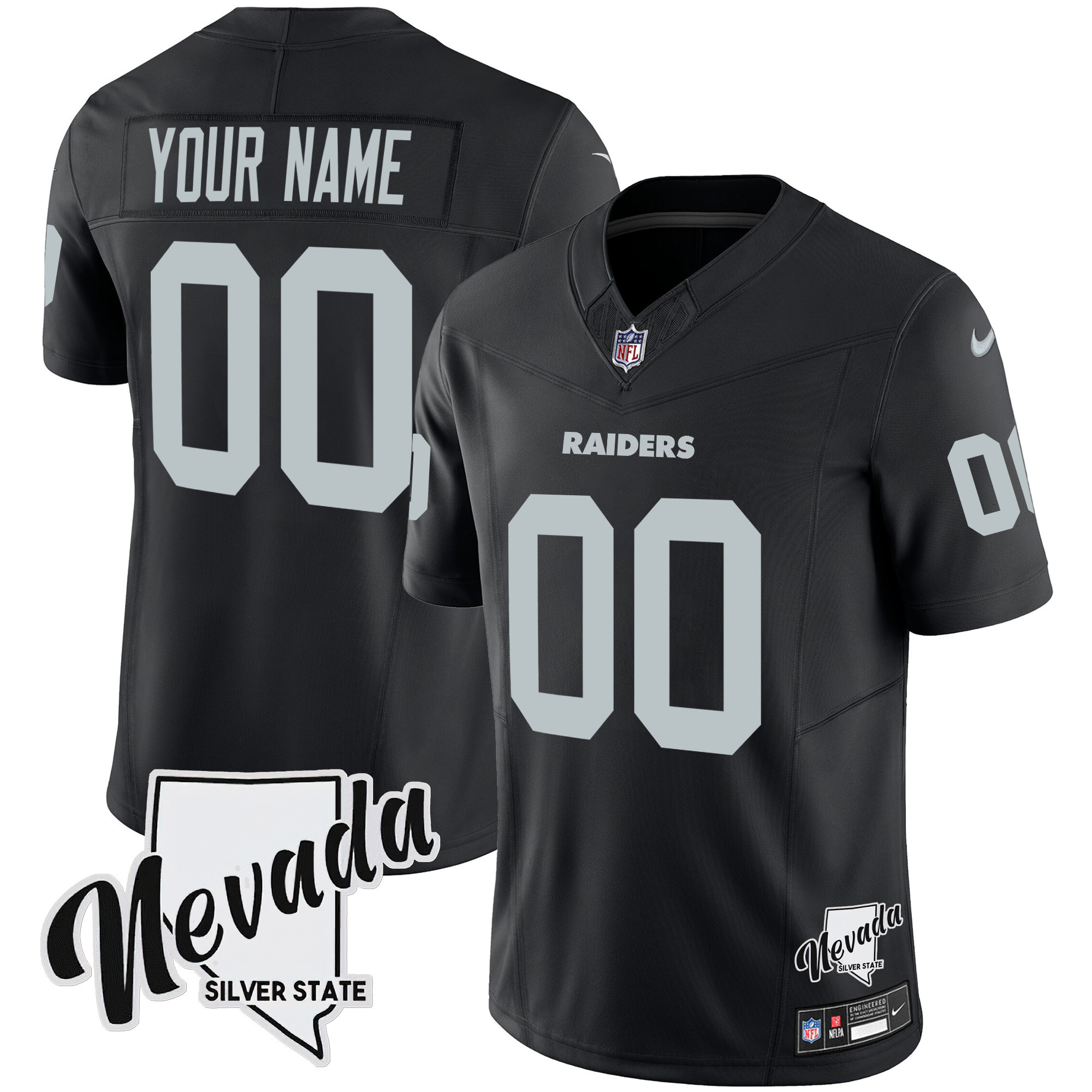 Las Vegas Raiders Nevada Silver State Patch Vapor Custom Black Jersey - All Stitched 