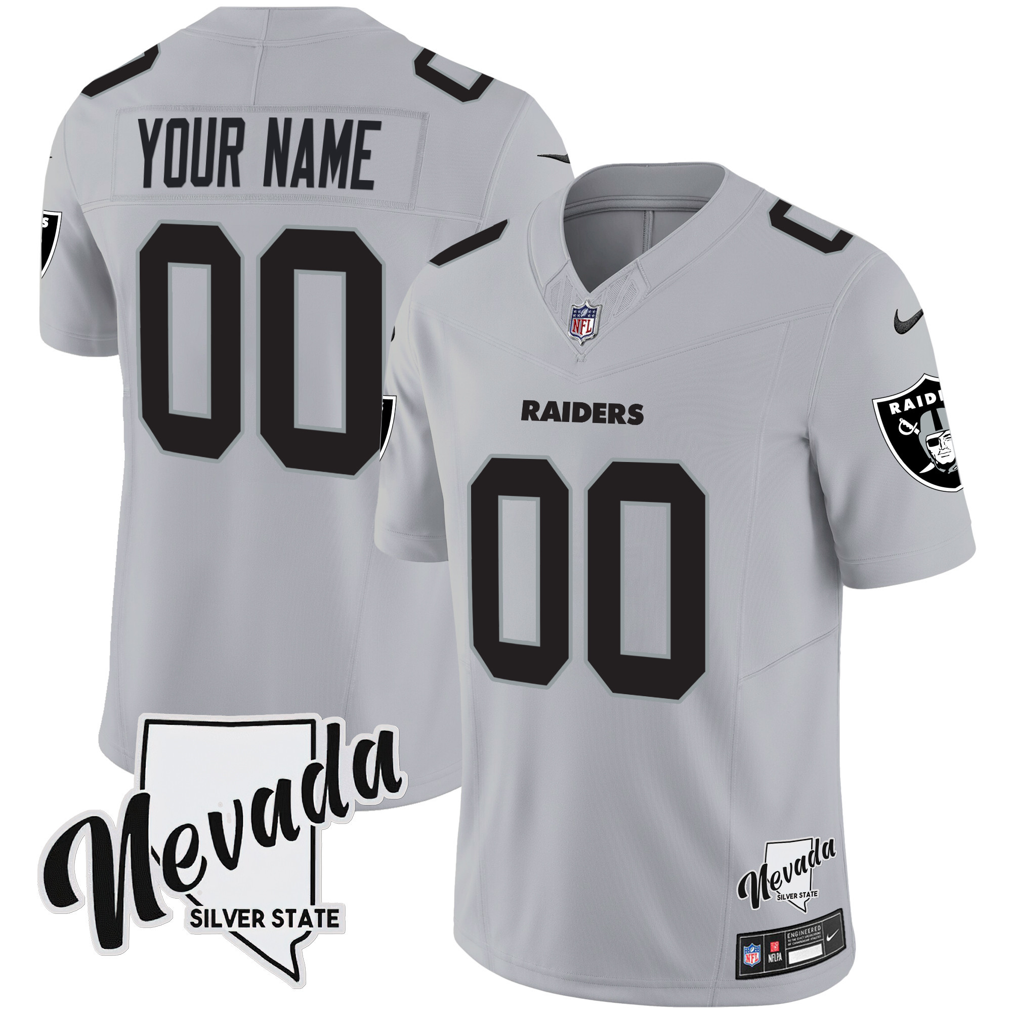 Las Vegas Raiders Nevada Silver State Patch Vapor Custom Gray Jersey - All Stitched 