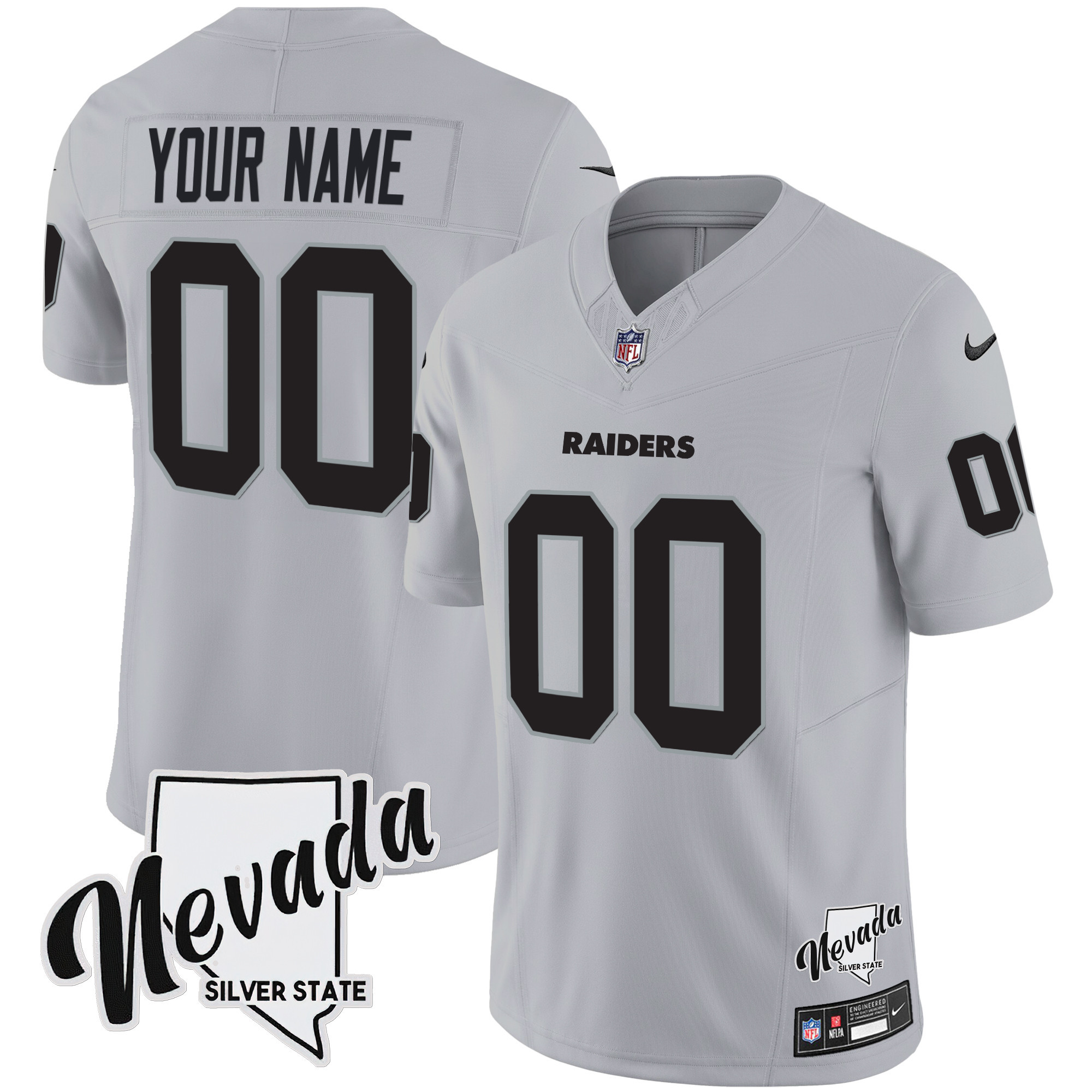 Las Vegas Raiders Nevada Silver State Patch Vapor Custom Gray Jersey - All Stitched 