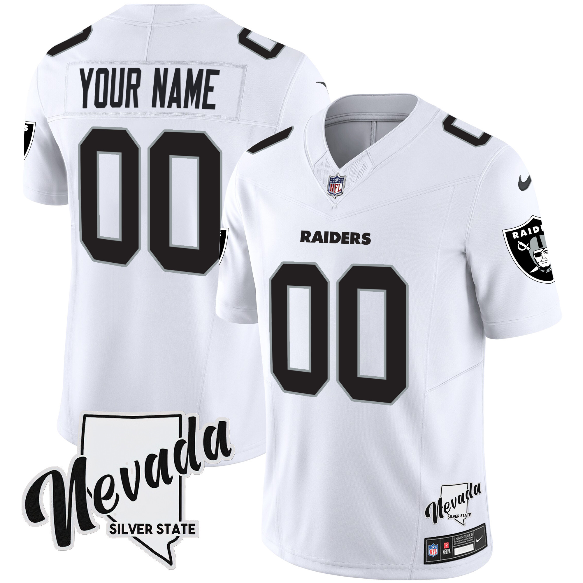 Las Vegas Raiders Nevada Silver State Patch Vapor Custom White Jersey - All Stitched 