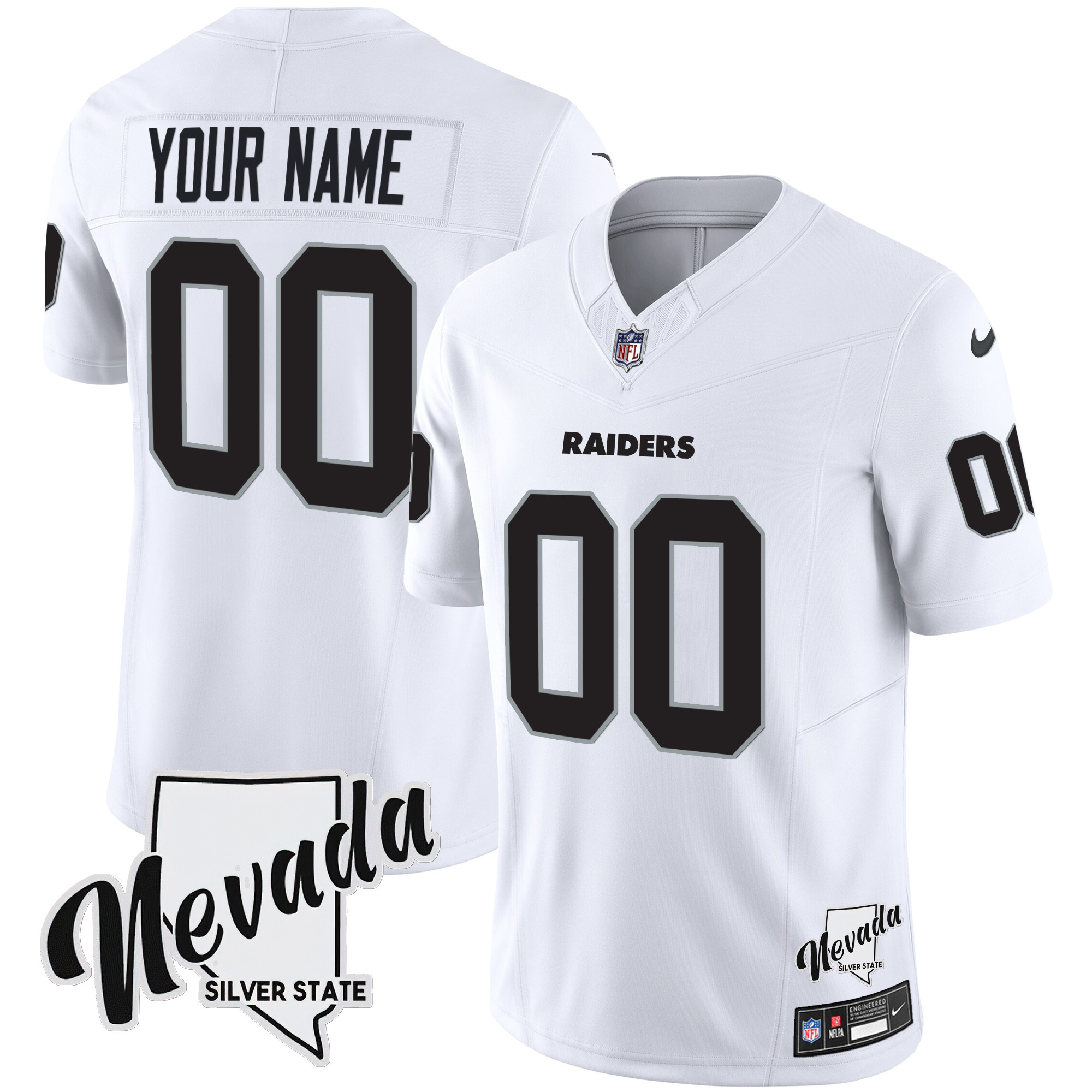 Las Vegas Raiders Nevada Silver State Patch Vapor Custom White Jersey - All Stitched 
