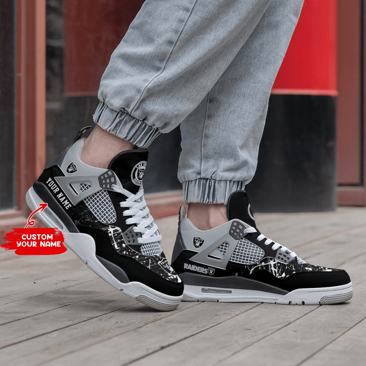 Las Vegas Raiders Personalized Air Jordan 4 Sneaker