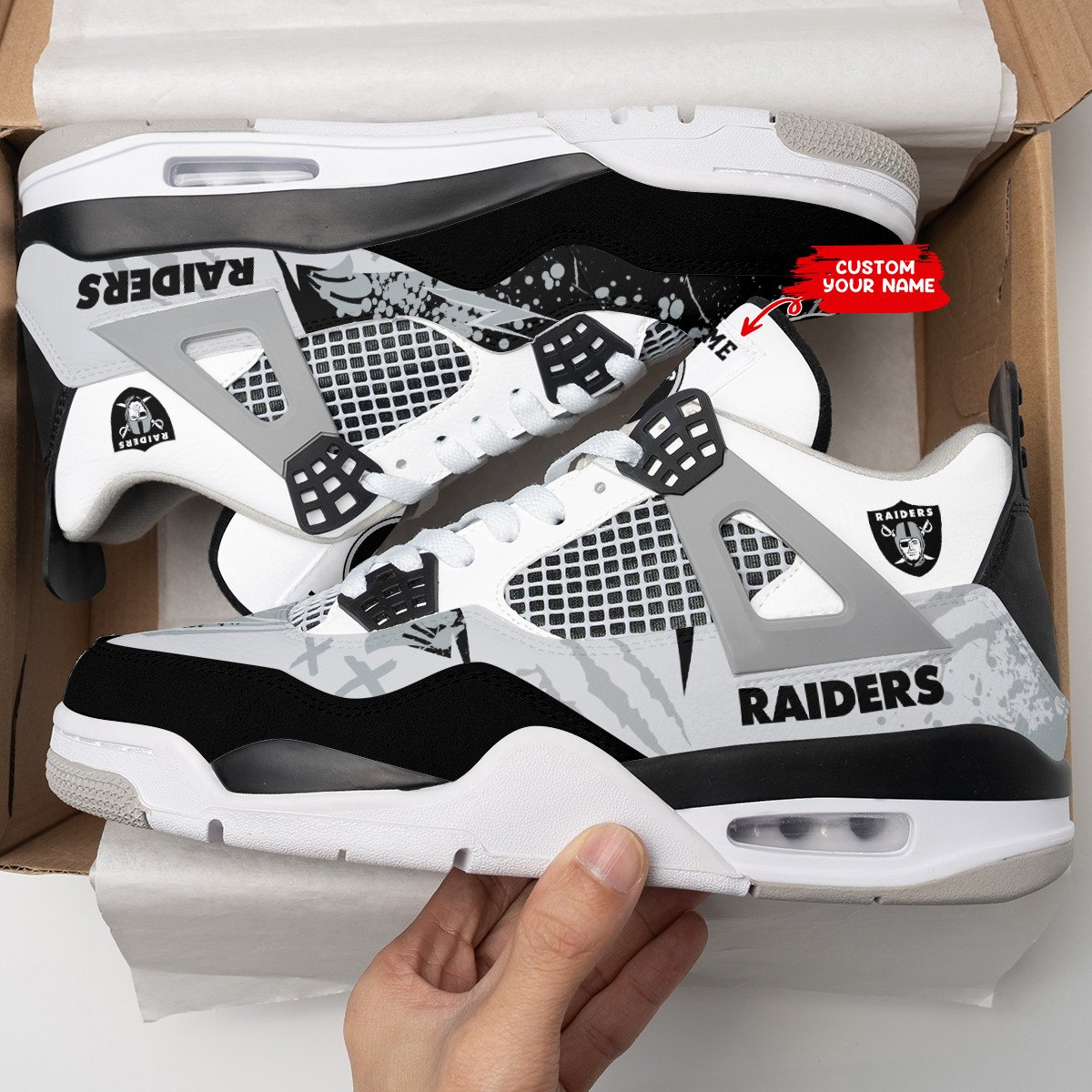 Las Vegas Raiders Personalized Air Jordan 4 Sneaker