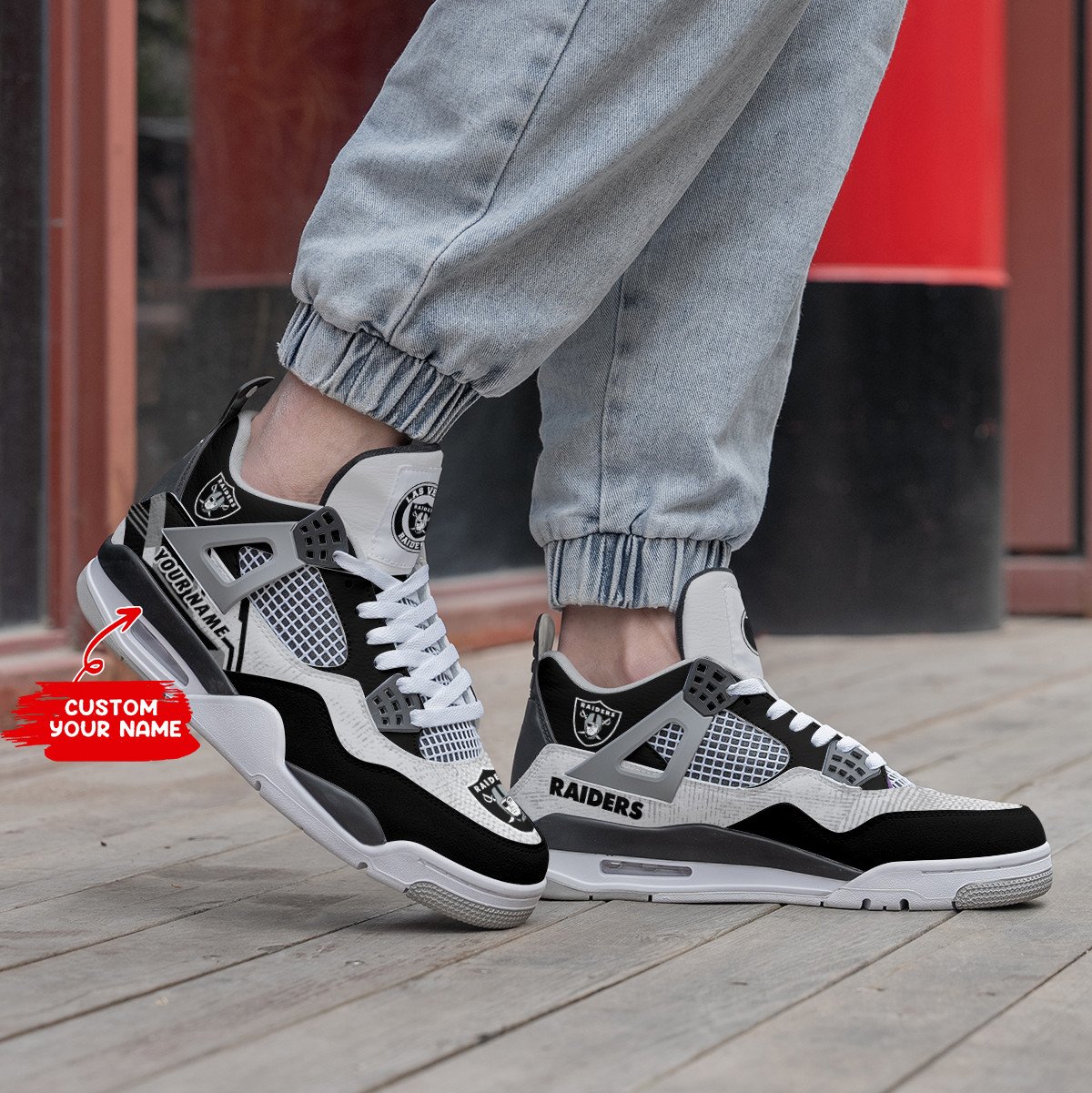 Las Vegas Raiders Personalized Air Jordan 4 Sneaker