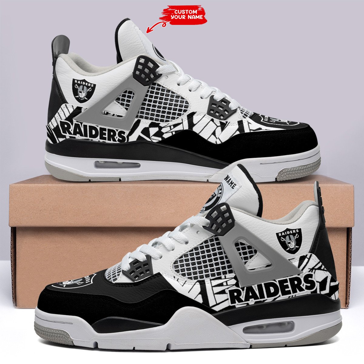 Las Vegas Raiders Personalized Air Jordan 4 Sneaker