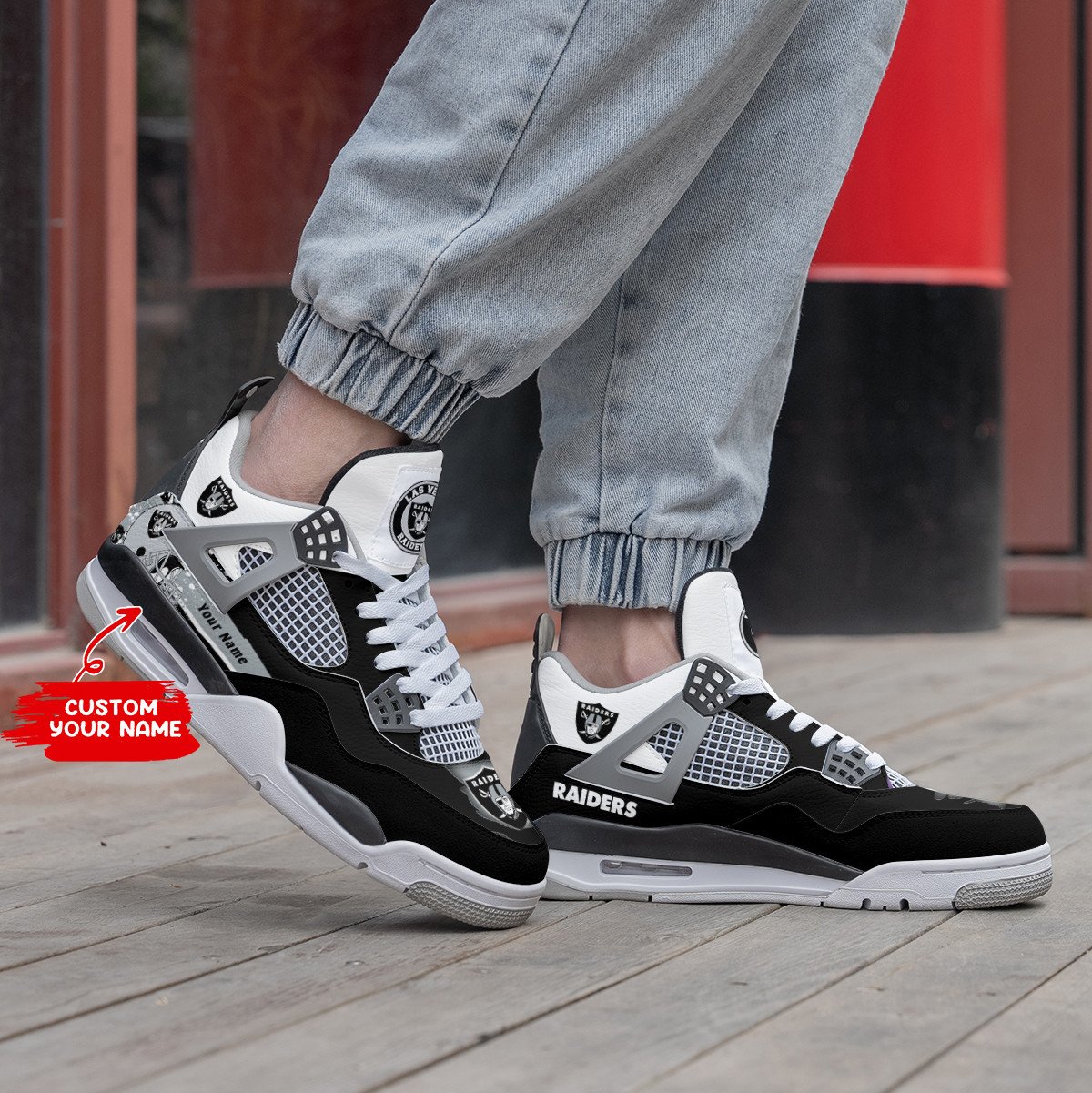 Las Vegas Raiders Personalized Air Jordan 4 Sneaker