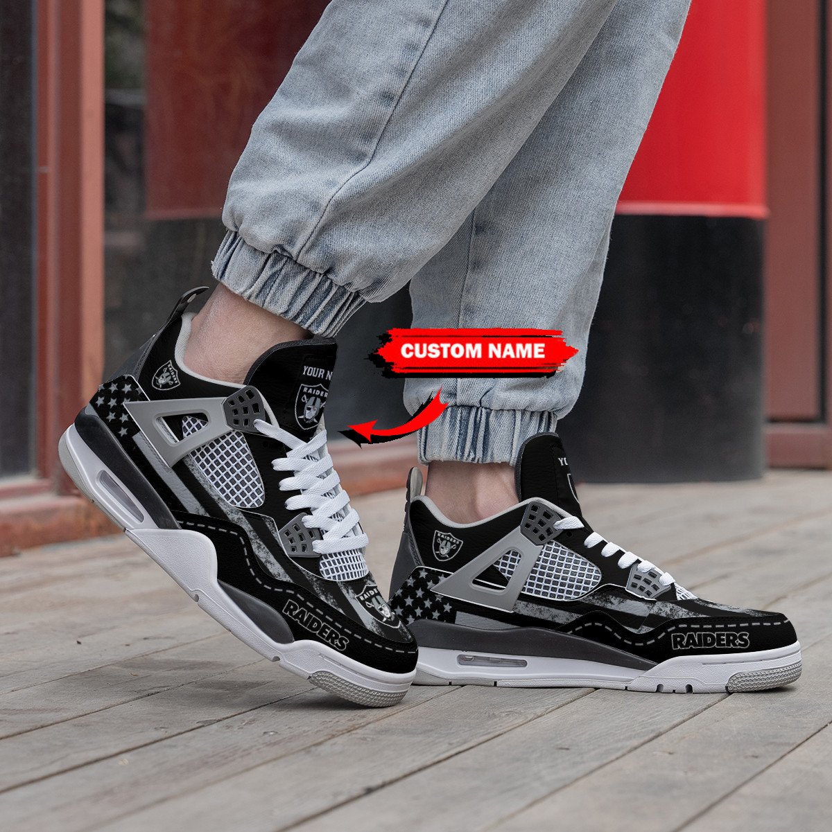 Las Vegas Raiders Personalized Air Jordan 4 Sneaker