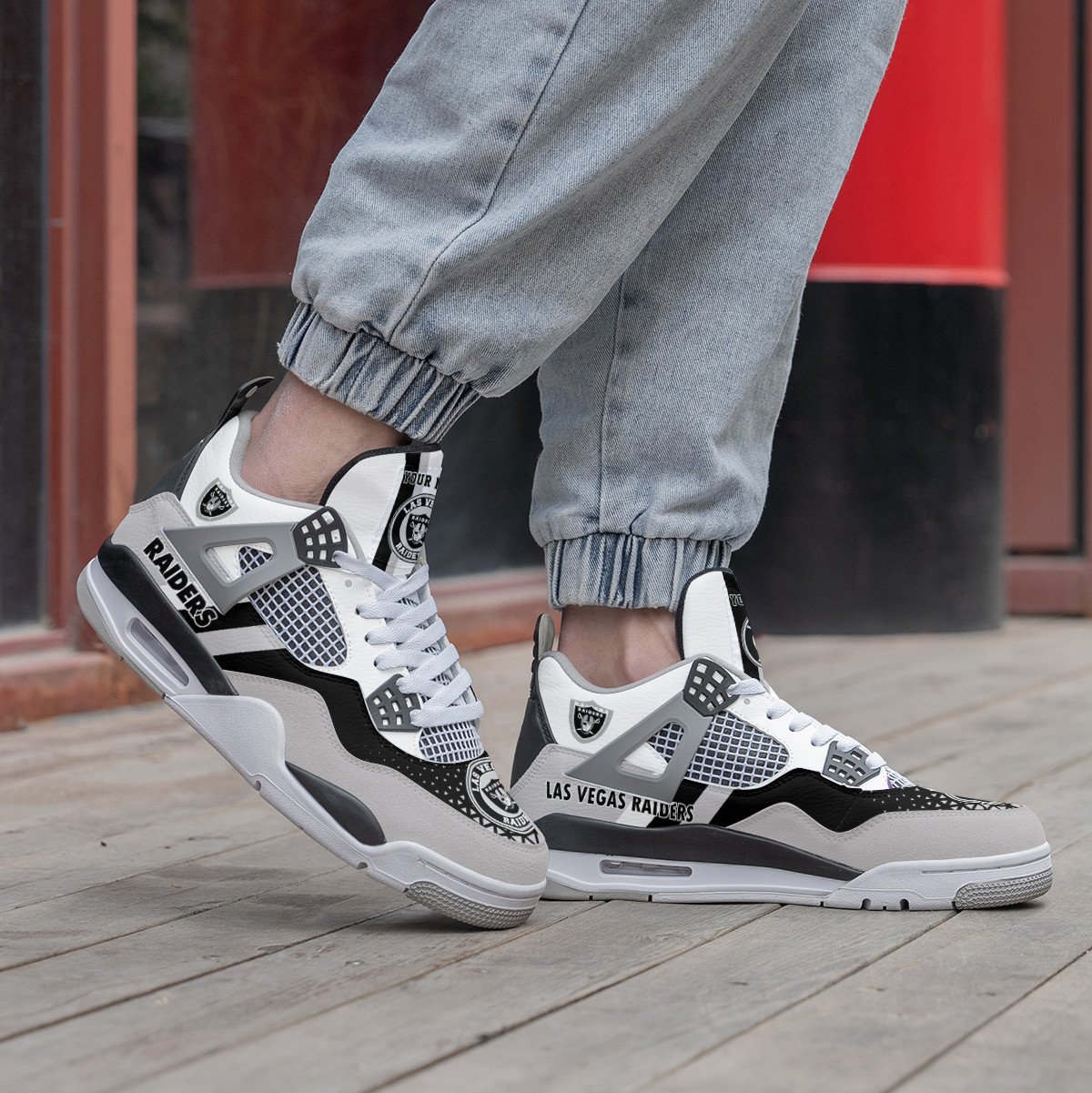 Las Vegas Raiders Personalized Air Jordan 4 Sneaker