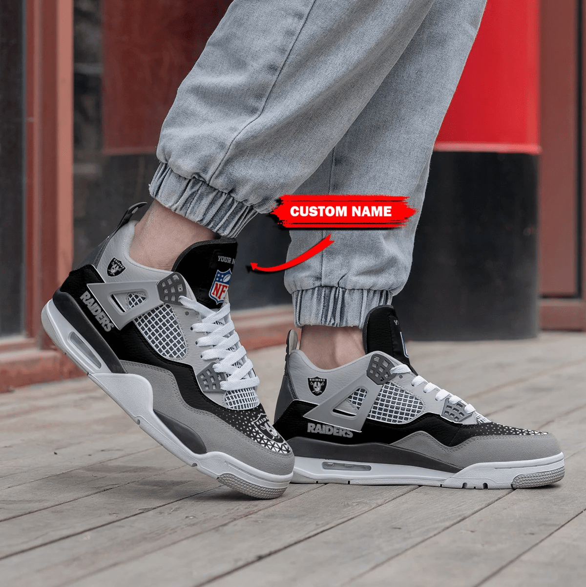 Las Vegas Raiders Personalized Air Jordan 4 Sneaker