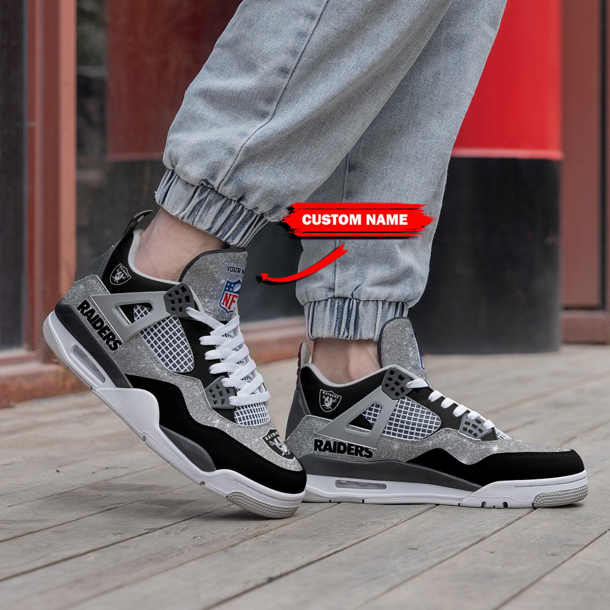 Las Vegas Raiders Personalized Air Jordan 4 Sneaker