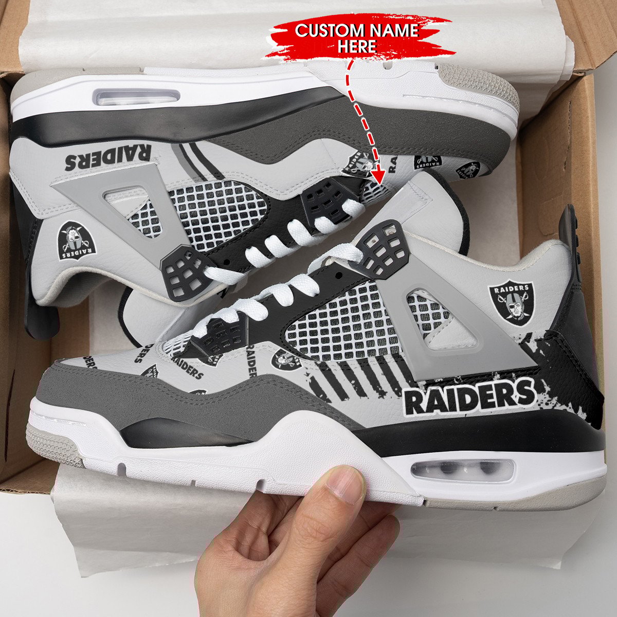 Las Vegas Raiders Personalized Air Jordan 4 Sneaker