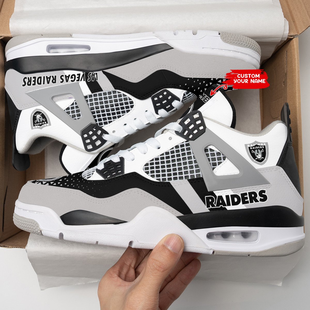 Las Vegas Raiders Personalized Air Jordan 4 Sneaker