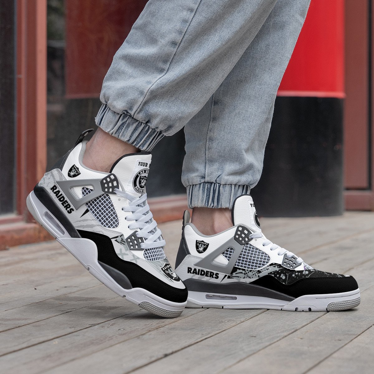 Las Vegas Raiders Personalized Air Jordan 4 Sneaker