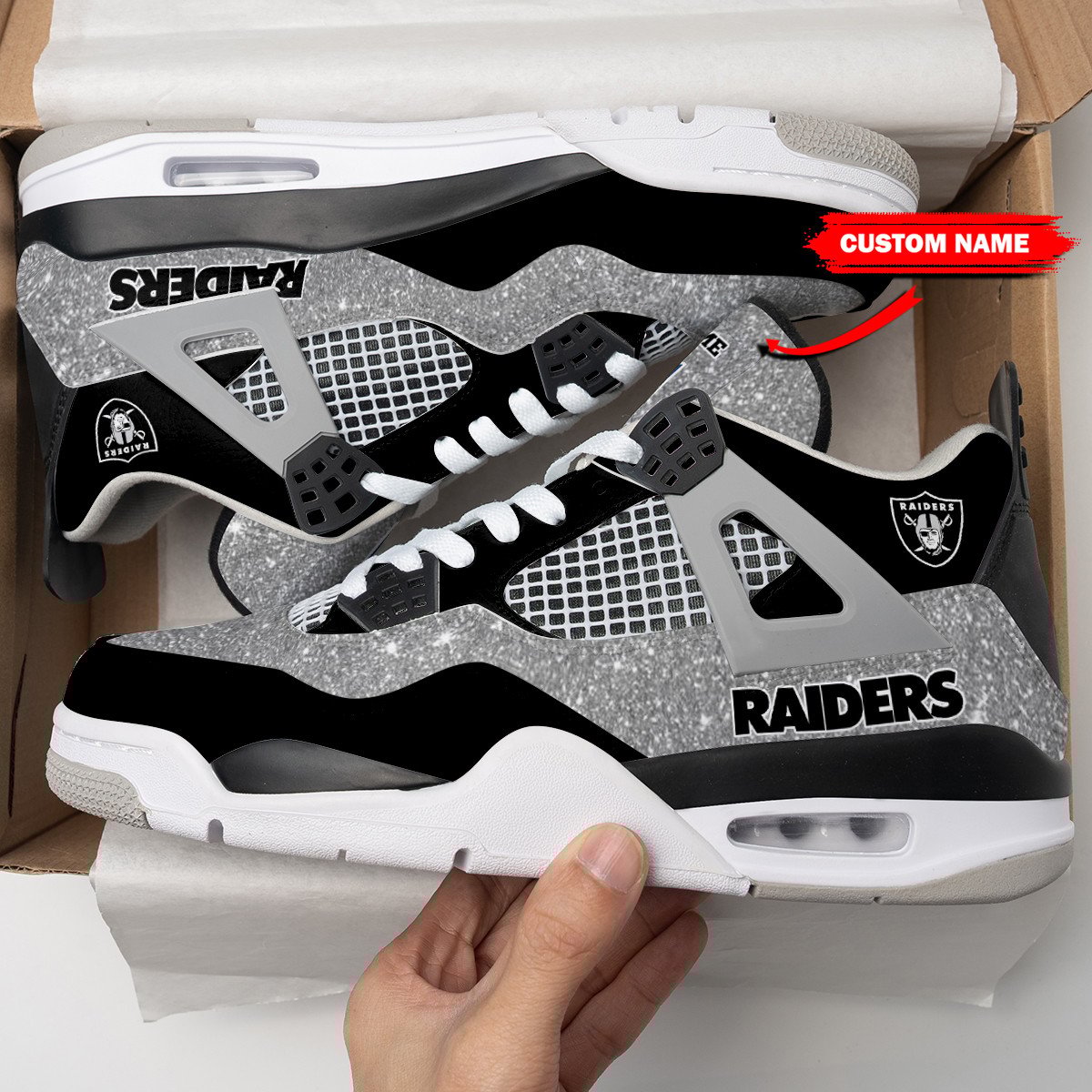 Las Vegas Raiders Personalized Air Jordan 4 Sneaker
