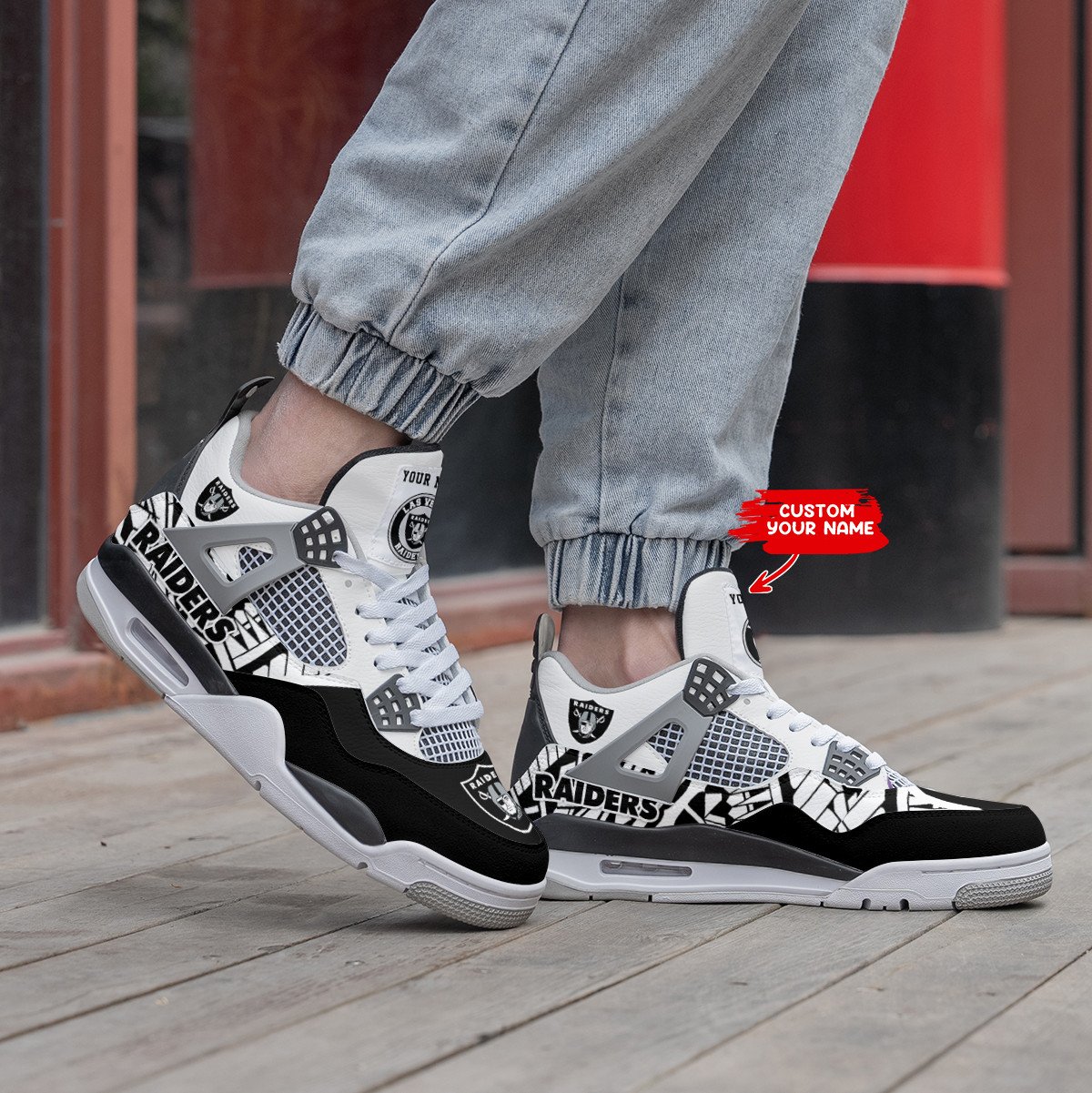Las Vegas Raiders Personalized Air Jordan 4 Sneaker
