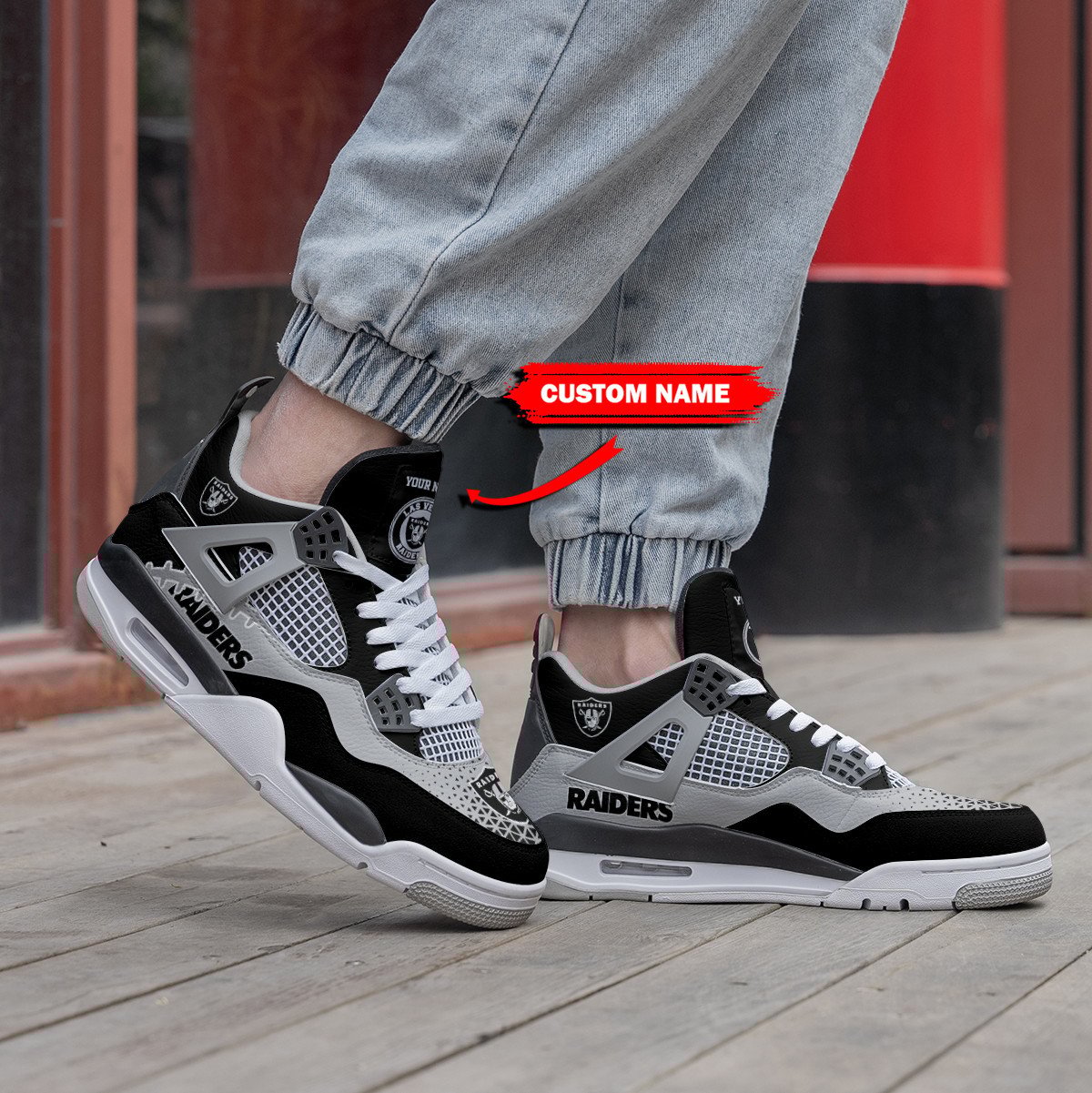 Las Vegas Raiders Personalized Air Jordan 4 Sneaker