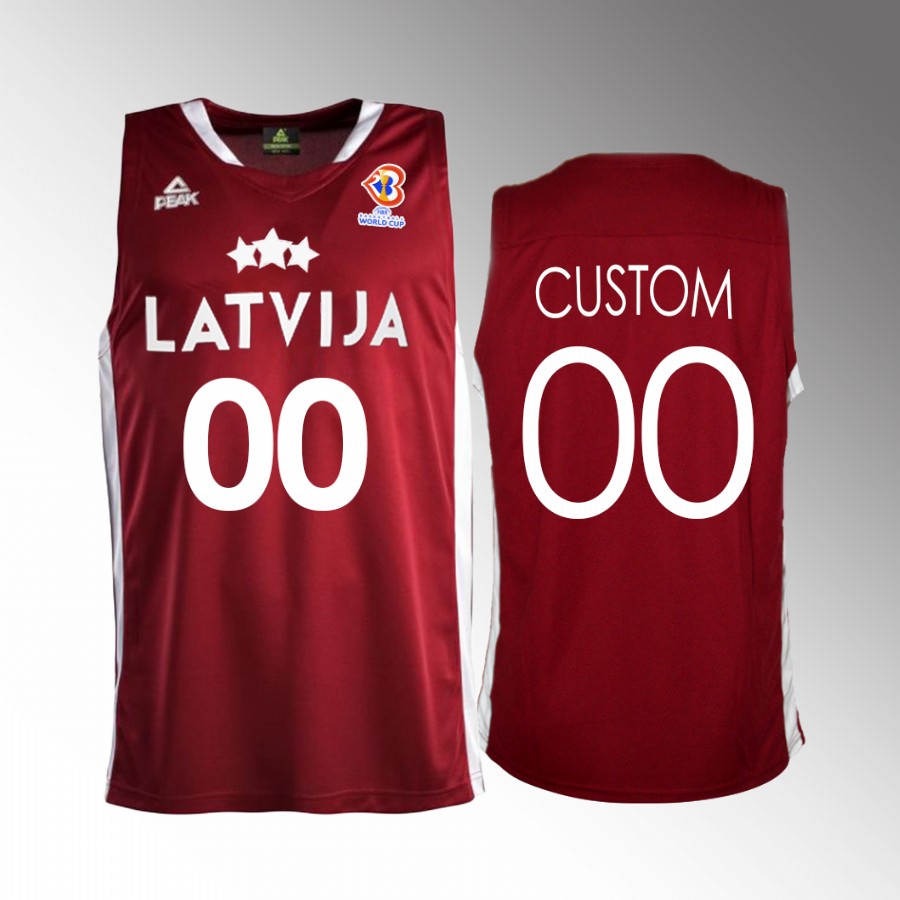 Latvia #00 Custom 2023 FIBA World Cup Away Men Jersey Red