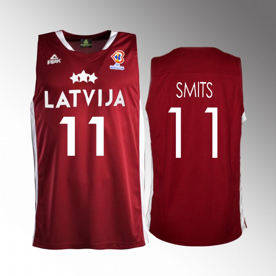 Latvia #11 Rolands Smits 2023 FIBA World Cup Away Men Jersey Red