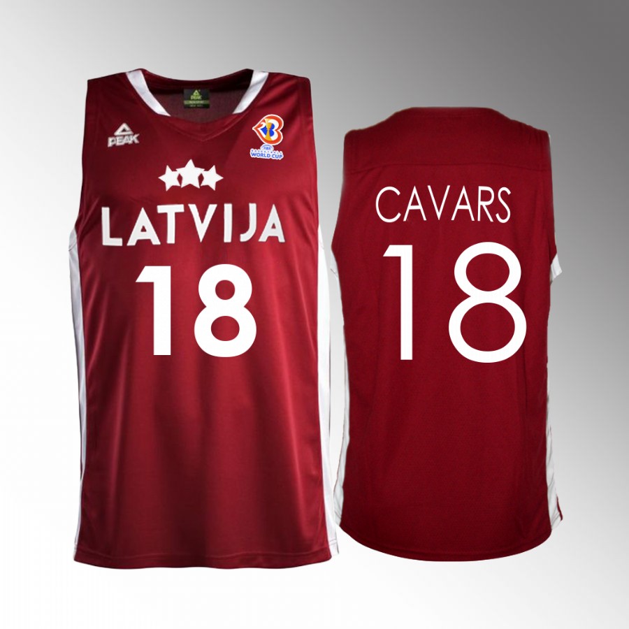Latvia #18 Klavs Cavars 2023 FIBA World Cup Away Men Jersey Red