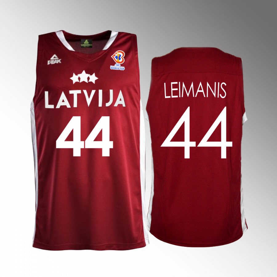 Latvia #44 Toms Leimanis 2023 FIBA World Cup Away Men Jersey Red
